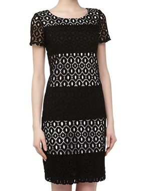 Muse Black Crochet Lace Short Sleeve Midi Dress